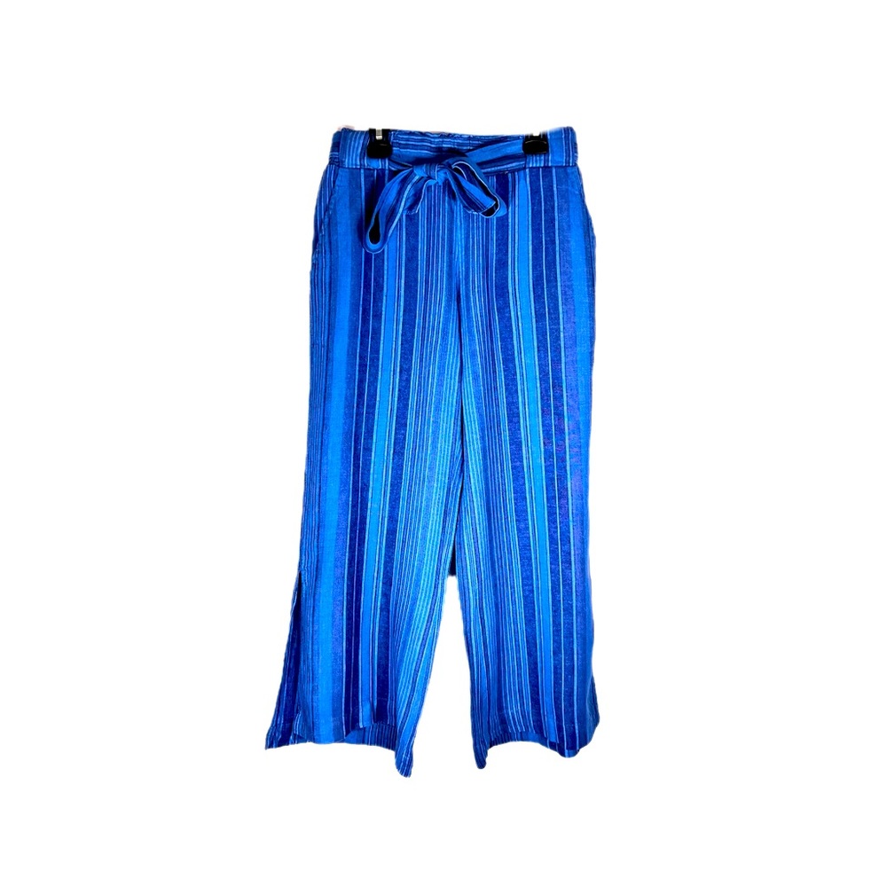 Indigo Rein Women’s Blue Striped Linen Baggy Leg Beach Pants Size Small